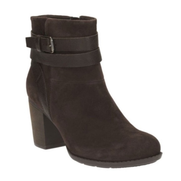 Clarks Enfield River Brown Suede Heeled Ankle Boots Booties Career Wear Sz 12M - Picture 1 of 16